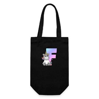 Einhorn Buchstabe F - Geschenkbeutel für Flaschen - Schwarz - Vorne