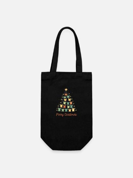 Merry Christmas Cats - Geschenkbeutel für Flaschen - Schwarz