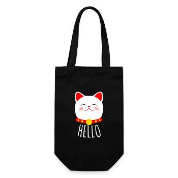 Maneki Neko Katze sagt Hallo : Niedliche Katze - Geschenkbeutel für Flaschen - Schwarz - Vorne