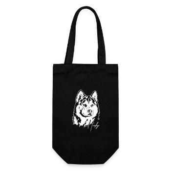 Siberian Husky Portrait Hunde Hund Wilsigns - Geschenkbeutel für Flaschen - Schwarz - Vorne