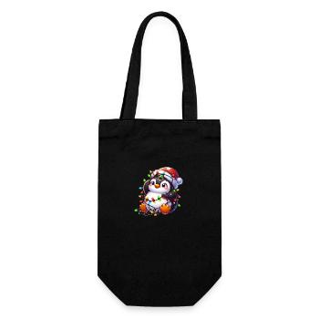 Clumsy Christmas penguin with fairy lights - Gift Bag for Bottles - black - Front