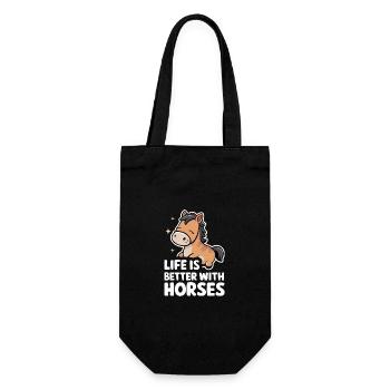 Pferd Pferde Reiten Pferdereiten Sprungreiten - Geschenkbeutel für Flaschen - Schwarz - Vorne