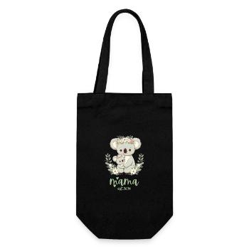 Mama Est. 2024 Koala Cuddle Floral Wreath New Mom - Geschenkbeutel für Flaschen - Schwarz - Vorne