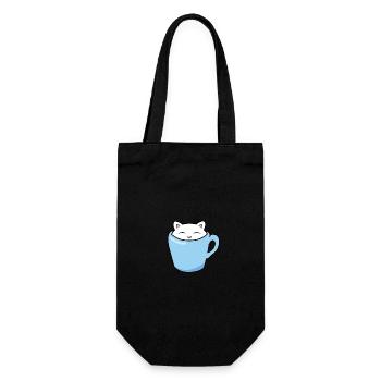 Cute kitten sitting in a blue cup of coffee - Gift Bag for Bottles - black - Front