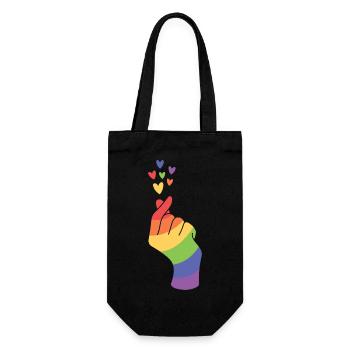 Gay Pride Rainbow Hand Symbol Heart CSD LGBTQ - Gift Bag for Bottles - black - Front