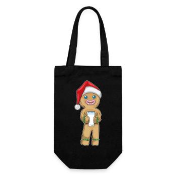 Lebkuchenmann Weihnachten Milch - Geschenkbeutel für Flaschen - Schwarz - Vorne
