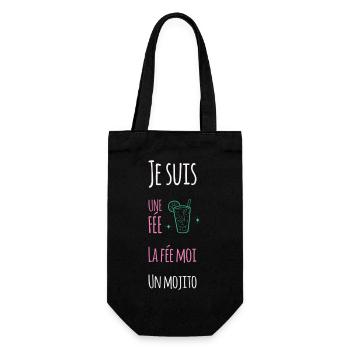 Ich bin eine Fee, die Fee ist ein Mojito - Geschenkbeutel für Flaschen - Schwarz - Vorne