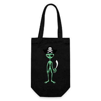 Alien Pirate Captain Cap Funny Alien - Gift Bag for Bottles - black - Front