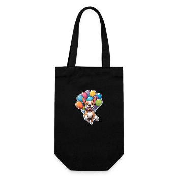 Hund mit bunten Luftballons - Geschenkbeutel für Flaschen - Schwarz - Vorne
