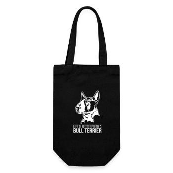 Bull Terrier life is better Hundespruch Wilsigns - Geschenkbeutel für Flaschen - Schwarz - Vorne