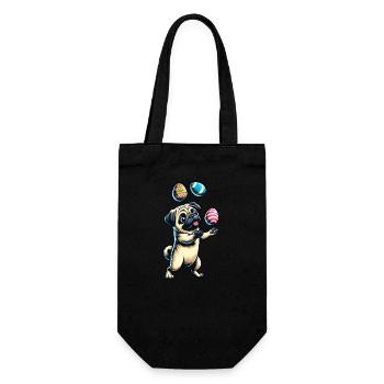 Oster-Mops Jongliert Eier, Artist Hund - Geschenkbeutel für Flaschen - Schwarz - Vorne