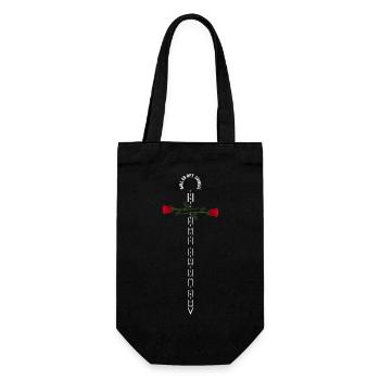Engel mit Rosen und Kreuz auf dem Hintergrund des Textes - Geschenkbeutel für Flaschen - Schwarz - Vorne