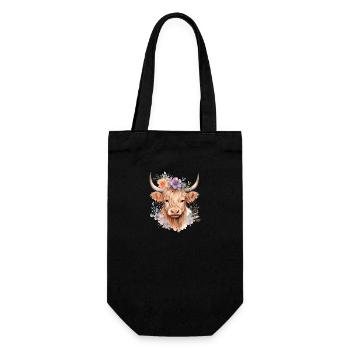 Custom Scottish Floral Highland Cow Gift For Kids - Gift Bag for Bottles - black - Front
