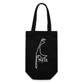 Insel Sylt - Kontur - mit Schriftzug "Sylt" - Geschenkbeutel für Flaschen - Schwarz - Vorne