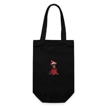 Dobermann Hund Weihnachten Comic - Geschenkbeutel für Flaschen - Schwarz - Vorne