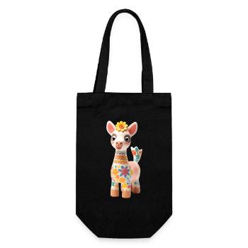 Cute llama with flower decoration - Gift Bag for Bottles - black - Front