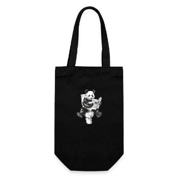 Panda auf Toilette - Geschenkbeutel für Flaschen - Schwarz - Vorne