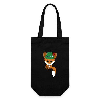 Fuchs mit Trachtenhut in Tasche - Geschenkbeutel für Flaschen - Schwarz - Vorne