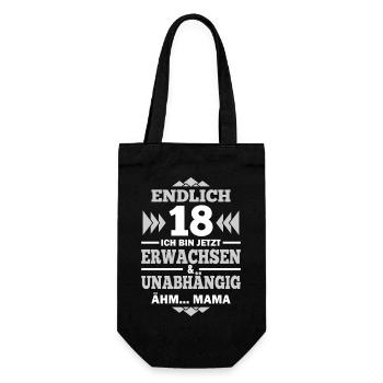 Endlich 18 lustiger Spruch Erwachsen sein - Geschenkbeutel für Flaschen - Schwarz - Vorne