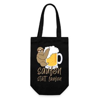 Saufen statt Laufen lustiger Spruch Faultier Bier - Geschenkbeutel für Flaschen - Schwarz - Vorne