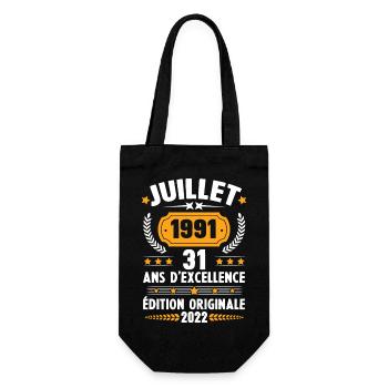 Cadeau d'anniversaire 31 Ans, Né en juillet 1991 - Sac à bouteille - noir - Devant