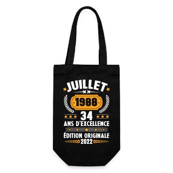 Cadeau d'anniversaire 34 Ans, Né en juillet 1988 - Sac à bouteille - noir - Devant