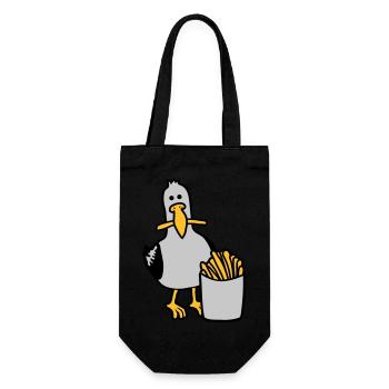 Glückliche Möwe geklaute Pommes - Geschenkbeutel für Flaschen - Schwarz - Vorne