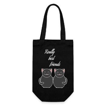 Freundschafts spruch, really best friends, Katzen - Geschenkbeutel für Flaschen - Schwarz - Vorne