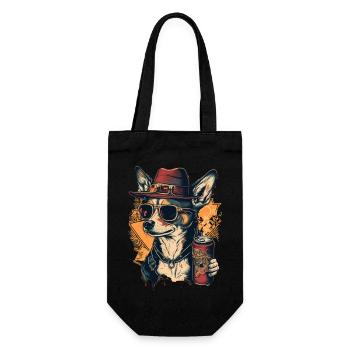 Cooler Fuchs mit Bier und Sonnenbrille - Geschenkbeutel für Flaschen - Schwarz - Vorne