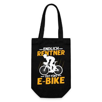 Endlich Rentner Zeit fürs E-Bike Elektrofahrrad EB - Geschenkbeutel für Flaschen - Schwarz - Vorne