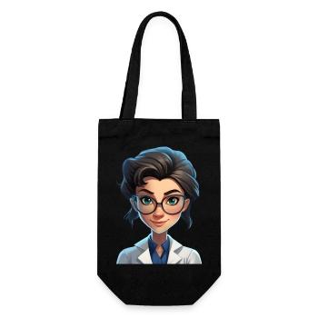Portrait einer jungen Frau im Cartoon Stil - Geschenkbeutel für Flaschen - Schwarz - Vorne