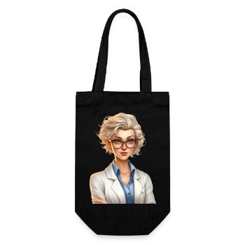 Portrait einer jungen Frau im Cartoon Stil - Geschenkbeutel für Flaschen - Schwarz - Vorne