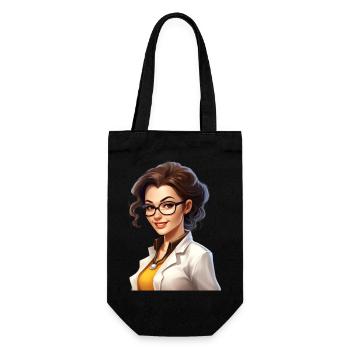 Portrait einer jungen Frau im Cartoon Stil - Geschenkbeutel für Flaschen - Schwarz - Vorne
