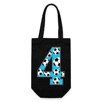 4. Geburtstag Fußball blau - Geschenkbeutel für Flaschen - Schwarz - Vorne
