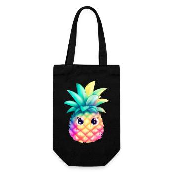 Süße Bunte Ananas Sommer Frucht Urlaub Geschenk - Geschenkbeutel für Flaschen - Schwarz - Vorne