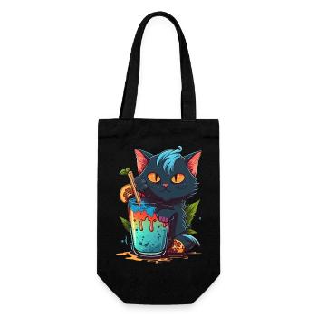 Super cute Cat drinks a cocktail - Gift Bag for Bottles - black - Front