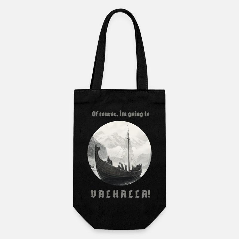 Le navire viking navigue vers Valhalla avec inscription - Sac à bouteille - noir