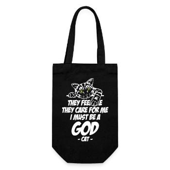 Cat Lover They Feed Me I Must Be A God - Geschenkbeutel für Flaschen - Schwarz - Vorne