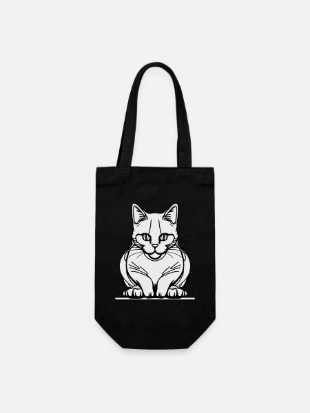 One-Line Sitting Cat - Gift Bag for Bottles - black