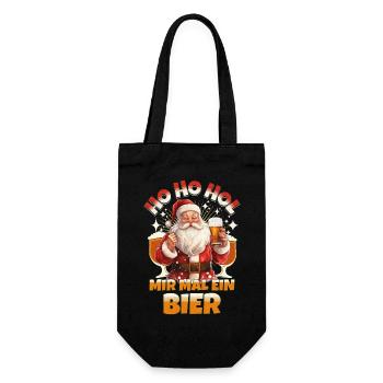 Weihnachtsmann Ho Ho Hol Mir Mal Ein Bier Lustig - Geschenkbeutel für Flaschen - Schwarz - Vorne