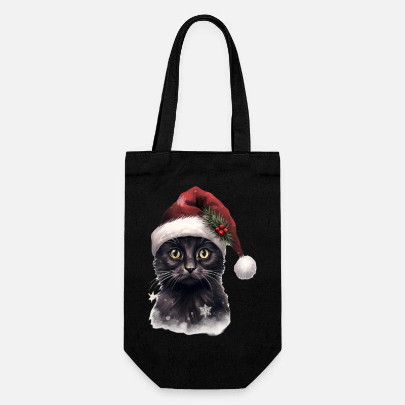 Black cat with a christmas hat, t shirt, mug - Gift Bag for Bottles - black