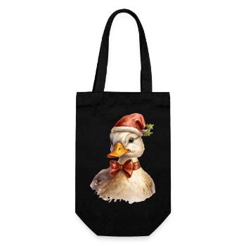 Ente mit Weihnachtsmütze, T-Shirt, Tasse - Geschenkbeutel für Flaschen - Schwarz - Vorne
