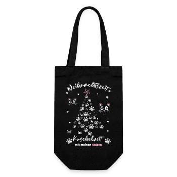 Weihnachtszeit ist Kuschelzeit mit meinen Katzen 2 - Geschenkbeutel für Flaschen - Schwarz - Vorne