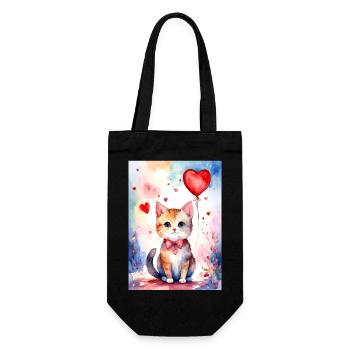 Katze Katze Niedliche Herzkatze - Geschenkbeutel für Flaschen - Schwarz - Vorne