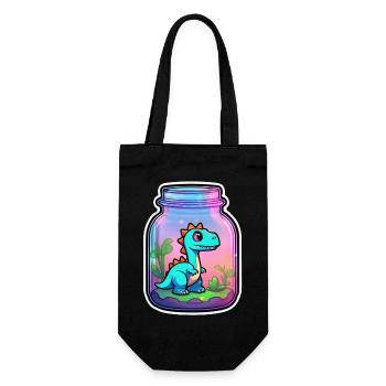 Dinosaurier in einem Cartoon-Glas - Geschenkbeutel für Flaschen - Schwarz - Vorne