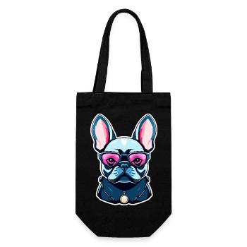 Französische Bulldogge Hund Illustration - Geschenkbeutel für Flaschen - Schwarz - Vorne
