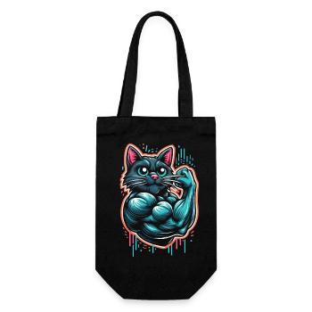 Chat muscu gros biceps - Sac à bouteille - noir - Devant