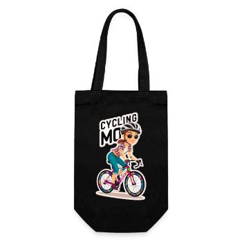 Lebendiges Radsportmotiv mit verspielter Fahrerin - Geschenkbeutel für Flaschen - Schwarz - Vorne