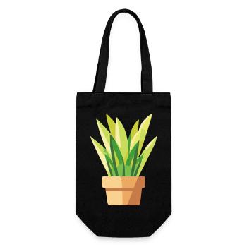 Pflanze grün Topfpflanze Blätter - Geschenkbeutel für Flaschen - Schwarz - Vorne