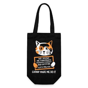 Lustiges Fahndungsfoto Katze - Geschenkbeutel für Flaschen - Schwarz - Vorne
